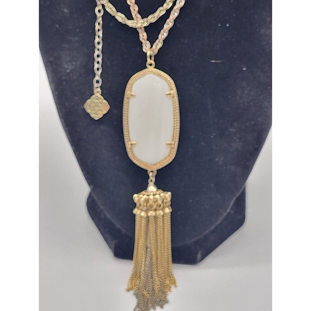 KENDRA SCOTT LONG PENDANT TASSEL NECKLACE IVORY PEARL GOLD TONE - Picture 3 of 13